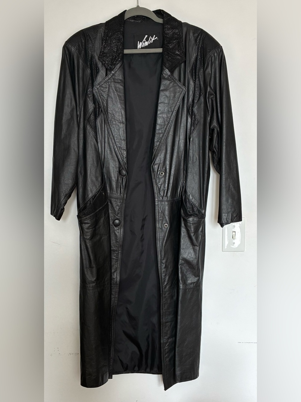 Vintagw 1980s Long Black Leather Trench Coat by Winlit